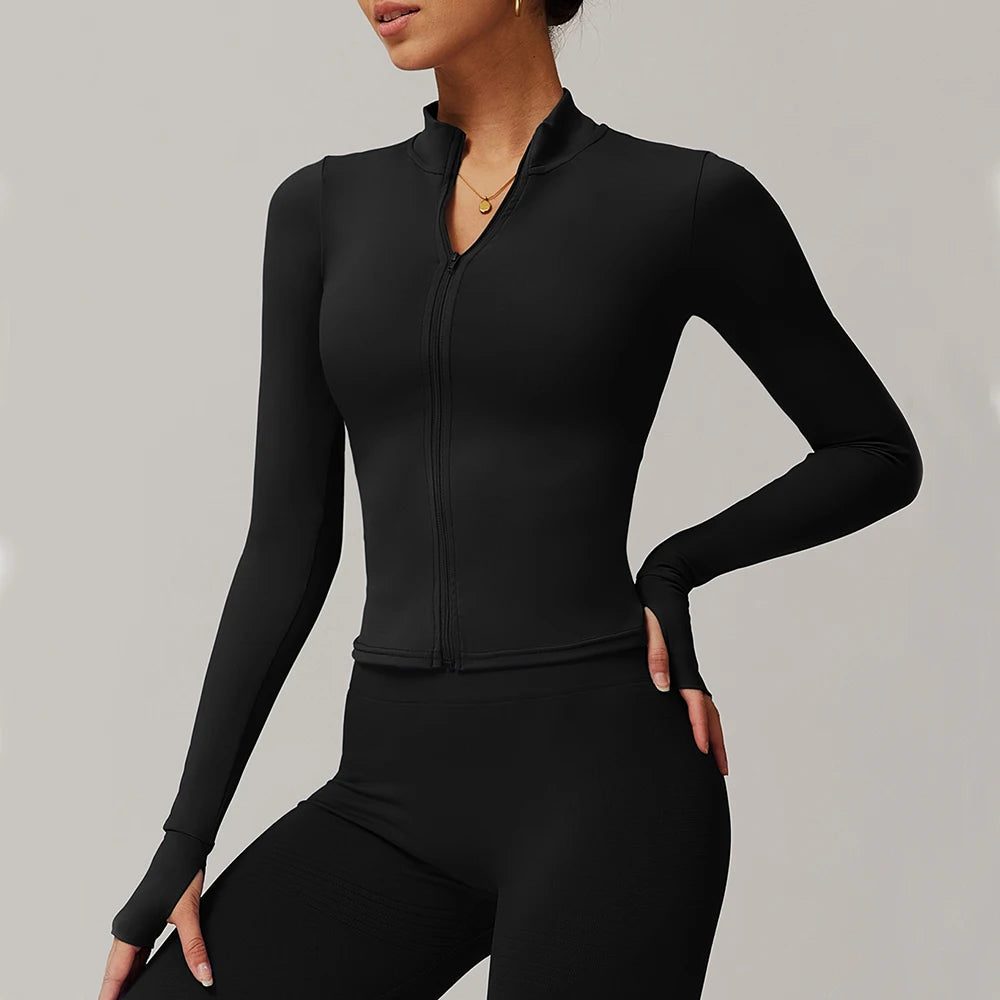 Yoga Long Sleeve Sports Jacket Women'S Zip Fitness Yoga Shirt Slim Fit Gym Top Activewear Running Coats Workout Cycling Clothes